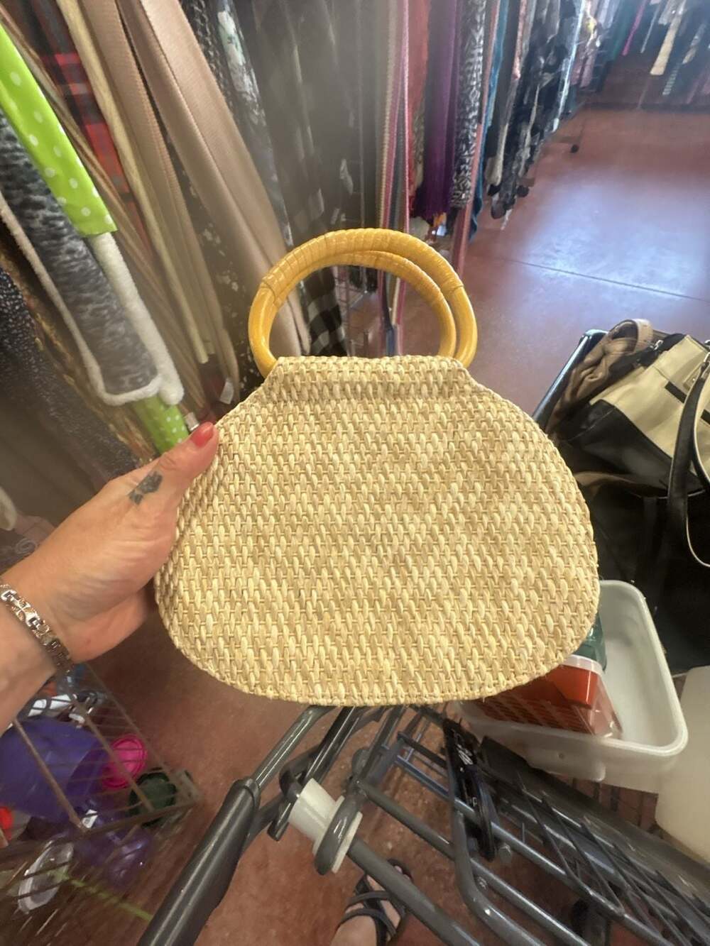 Fossil Forever Straw Woven Purse with Wooden Handle